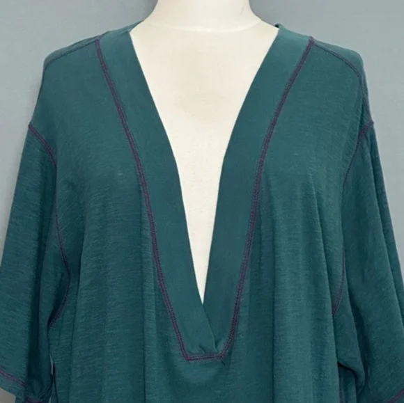 NATURAL LIFE Teal Short-Sleeve V-Neck Relaxed Jumpsuit - Picture 2 of 9